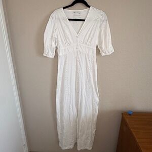 Asos Womens 4 Babydoll White Maxi Dress Eyelet Millkmaid Coquette Country Dainty